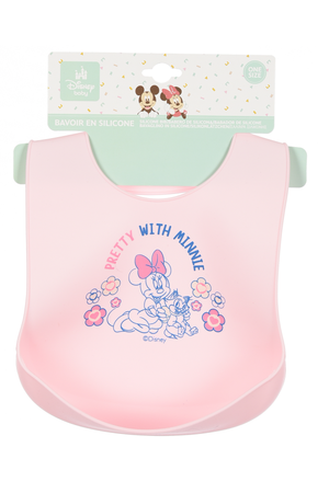 Bavetto Minnie DISNEY Bavaglino in Silicone 30 X 23 CM con Tasca Raccogli Briciole per Bambini - Ez09003