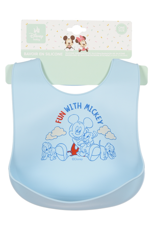 Bavetto Topolino DISNEY Bavaglino in Silicone 30 X 23 CM con Tasca Raccogli Briciole per Bambini - Ez09010