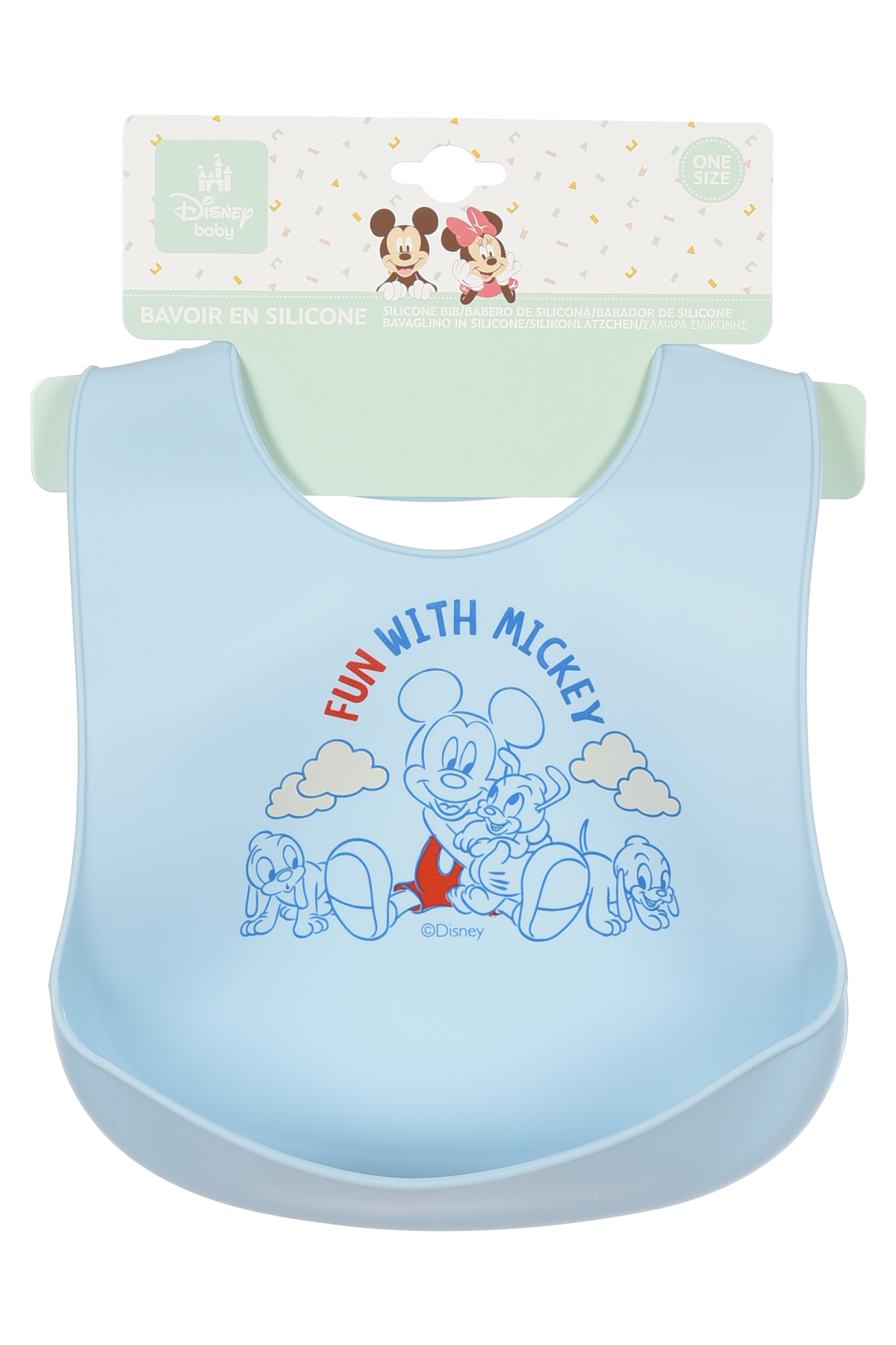 Bavetto Topolino DISNEY Bavaglino in Silicone 30 X 23 CM con Tasca Raccogli Briciole per Bambini - Ez09010