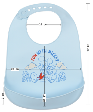 Bavetto Topolino DISNEY Bavaglino in Silicone 30 X 23 CM con Tasca Raccogli Briciole per Bambini - Ez09010