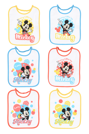 Bavette Topolino DISNEY Set 6 Bavaglini 27 X 22,5 CM in Spugna per Bambini - Ez09014