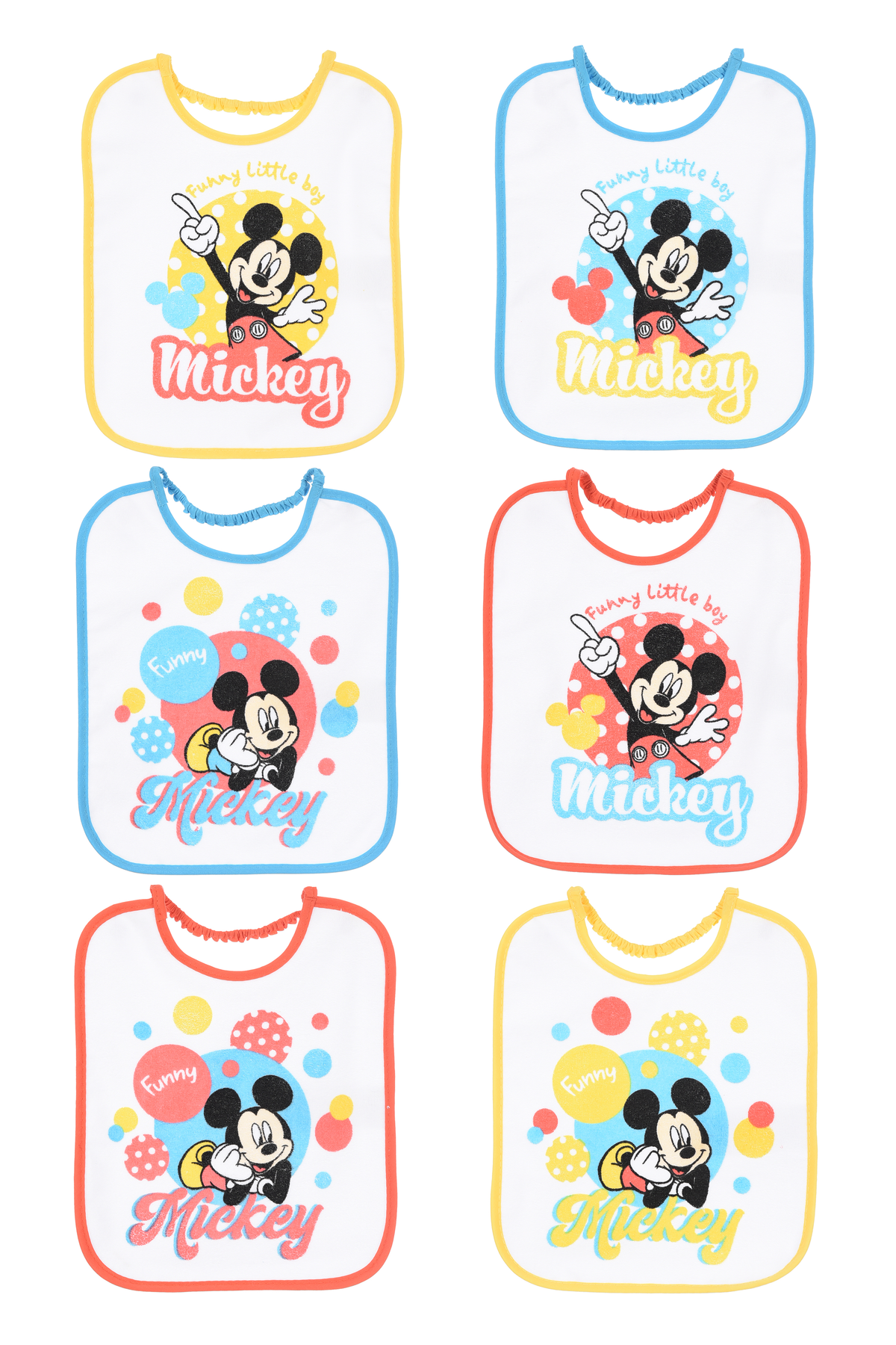 Bavette Topolino DISNEY Set 6 Bavaglini 27 X 22,5 CM in Spugna per Bambini - Ez09014