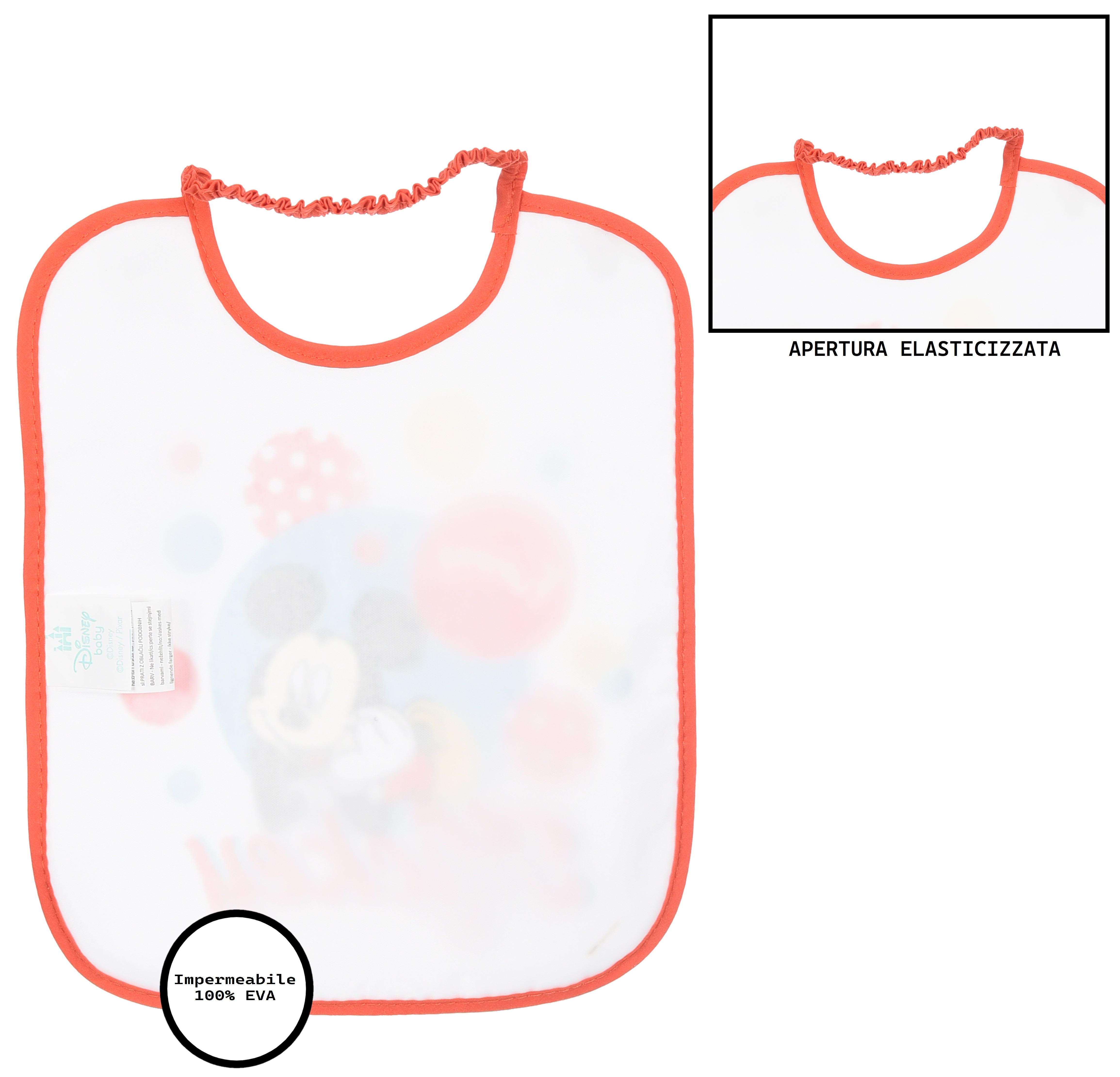 Bavette Topolino DISNEY Set 6 Bavaglini 27 X 22,5 CM in Spugna per Bambini - Ez09014