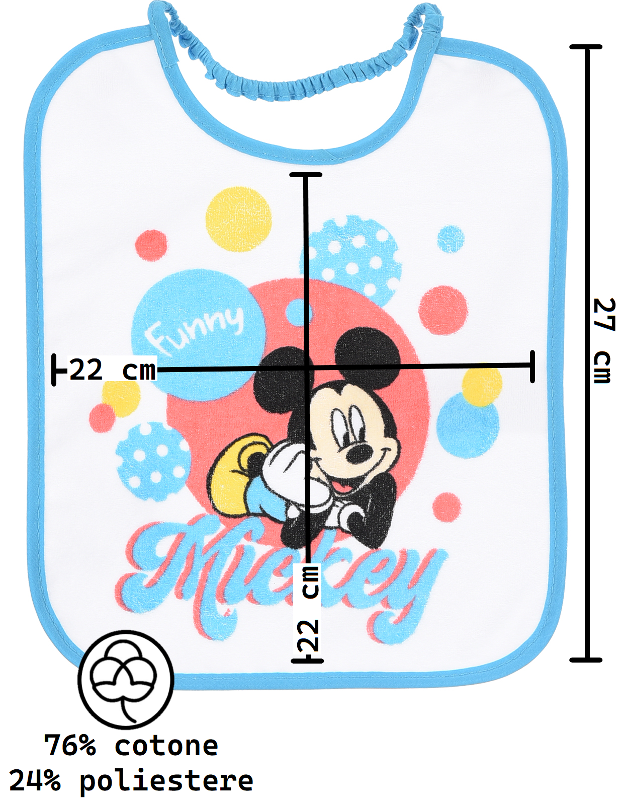 Bavette Topolino DISNEY Set 6 Bavaglini 27 X 22,5 CM in Spugna per Bambini - Ez09014