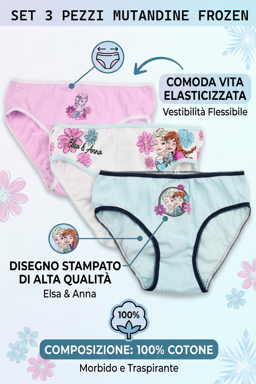 Mutandine Set 3 Pezzi Frozen DISNEY Slip in Cotone in Scatola 3/8 Anni- Ez30014