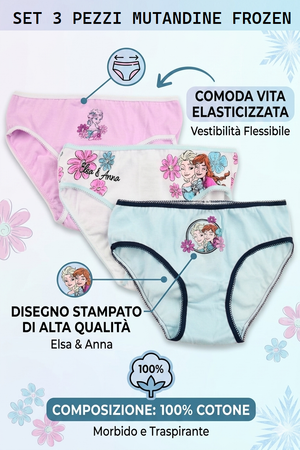 Mutandine Set 3 Pezzi Frozen DISNEY Slip in Cotone in Scatola 3/8 Anni- Ez30014
