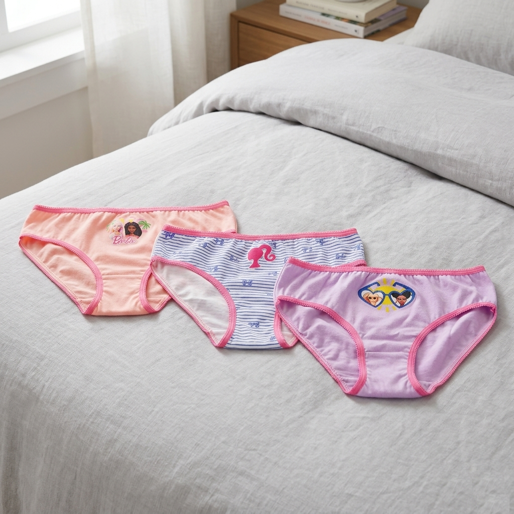Mutandine Set 3 Pezzi Barbie Mattel Slip in Cotone in Scatola 4/10 Anni- Ez30006