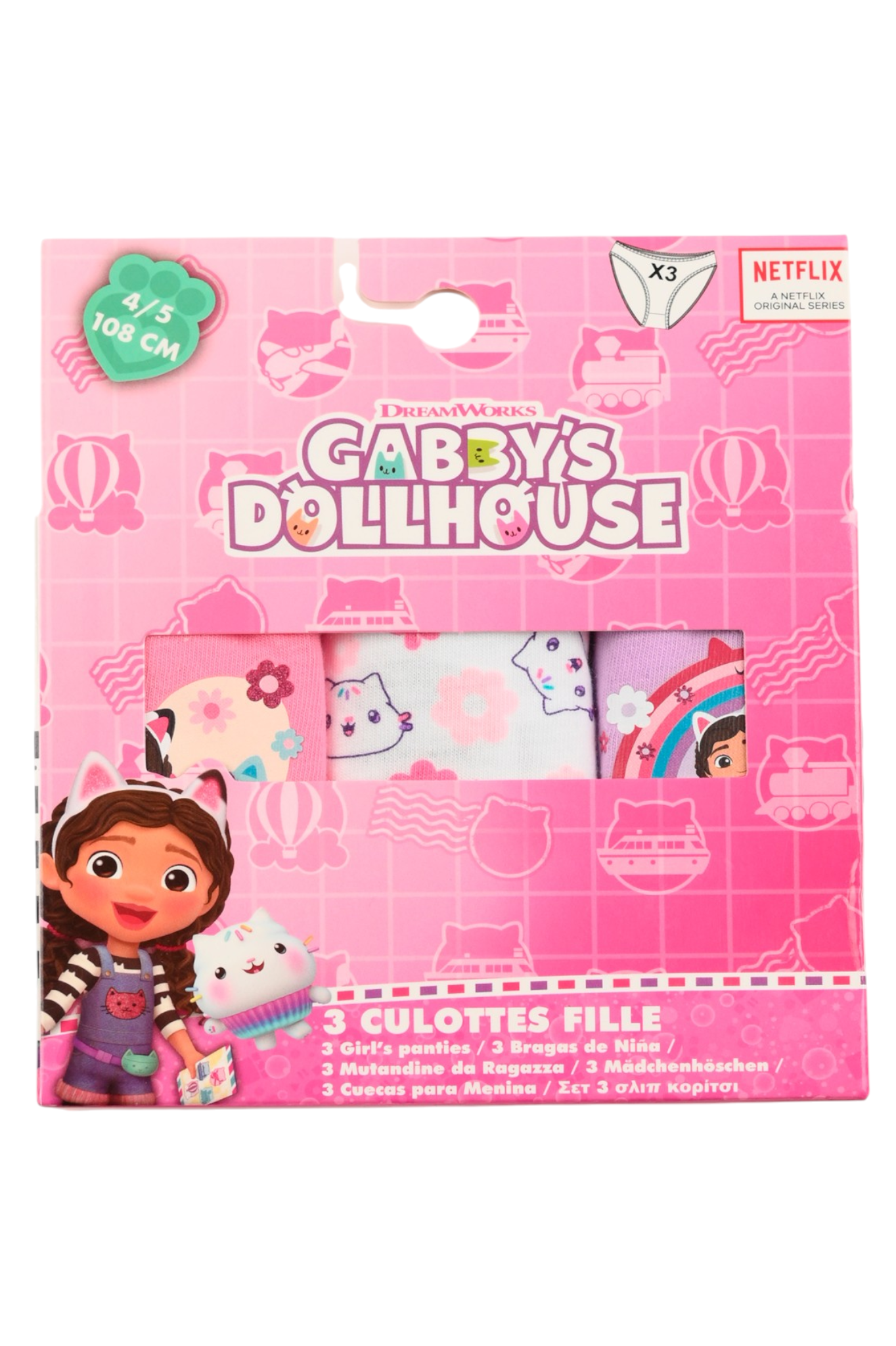 Mutandine Set 3 Pezzi Gabby Dollhouse Slip in Cotone in Scatola 3/6 Anni- Ez30008