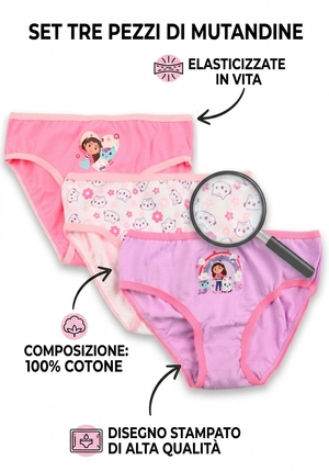 Mutandine Set 3 Pezzi Gabby Dollhouse Slip in Cotone in Scatola 3/6 Anni- Ez30008
