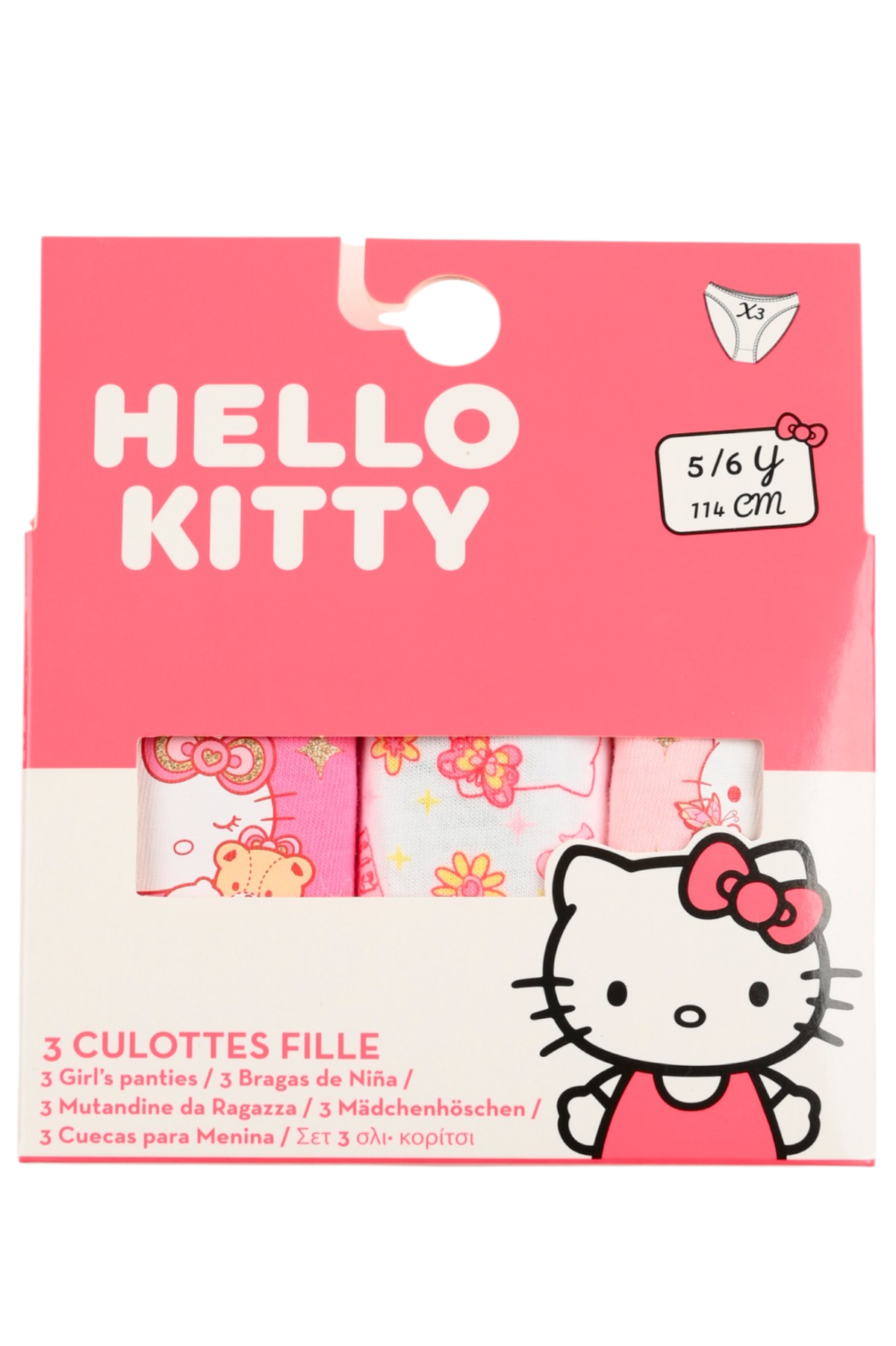 Mutandine Set 3 Pezzi Hello Kitty Sanrio Slip in Cotone in Scatola 3/8 Anni- Ez30044
