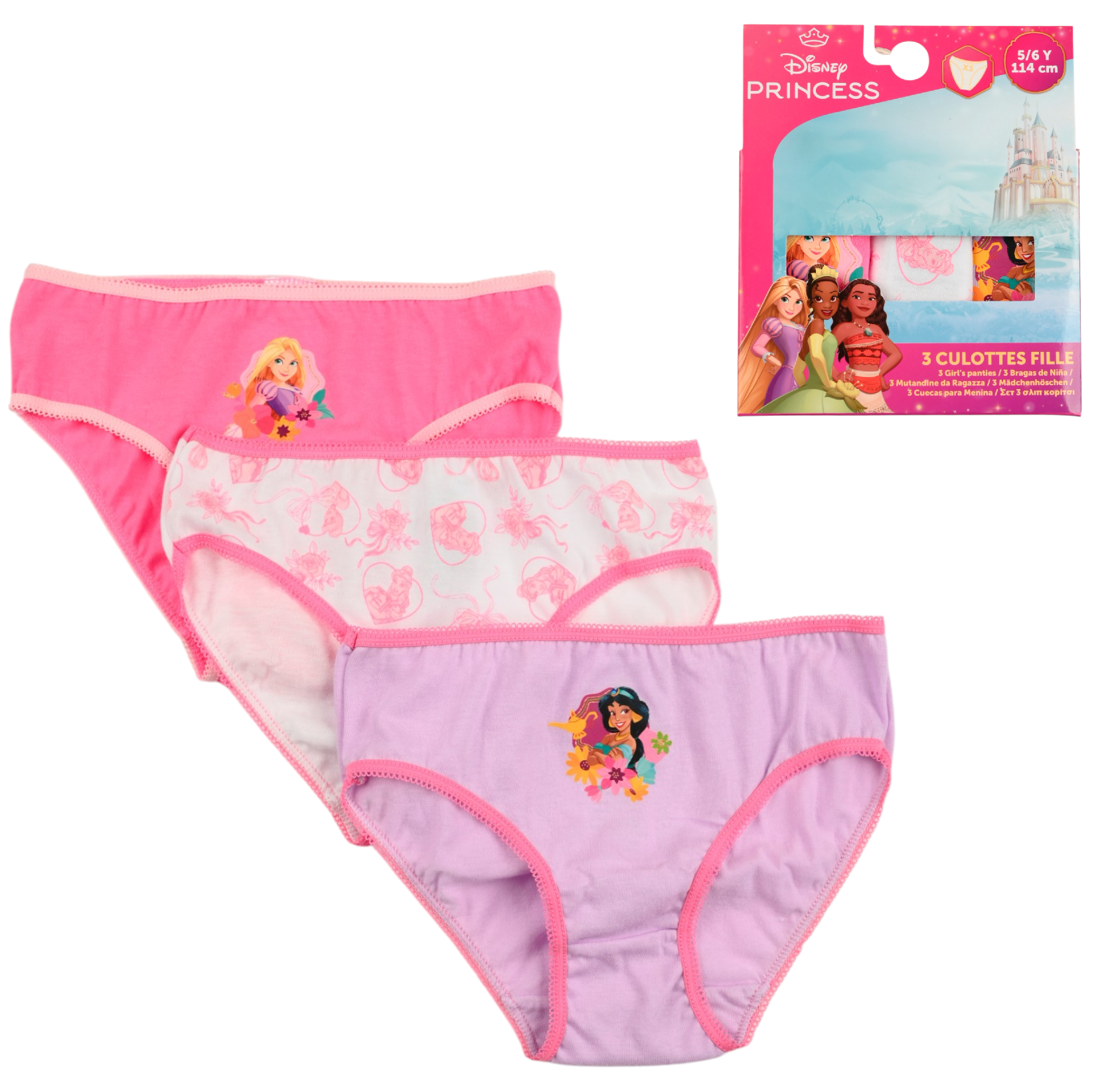 Mutandine Set 3 Pezzi Principesse DISNEY Slip in Cotone in Scatola 3/8 Anni- Ez30011