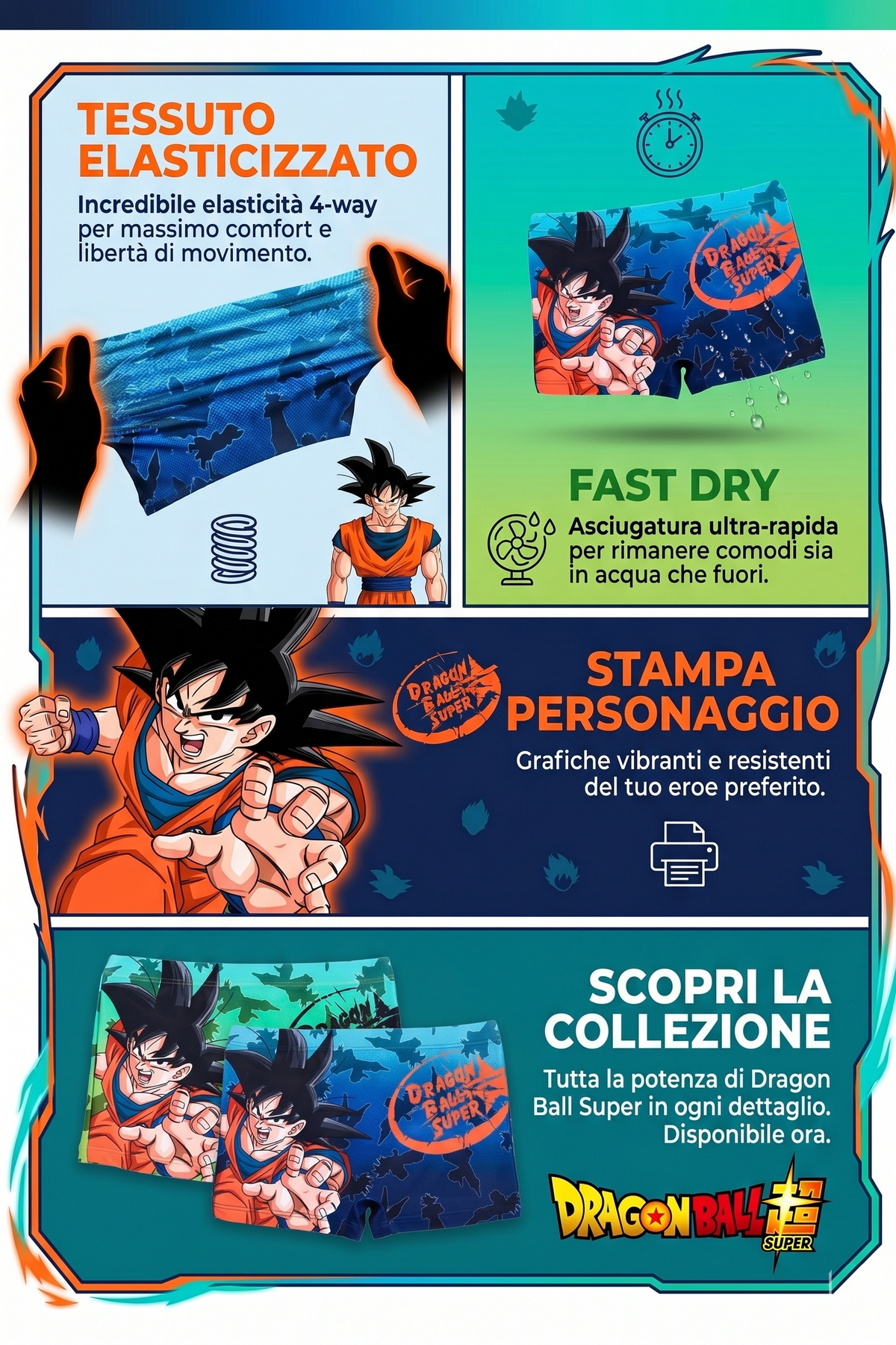 Costume da Bagno Dragon Ball Super Modello Parigamba Boxer Mare Piscina Bambino - Ez18179verde