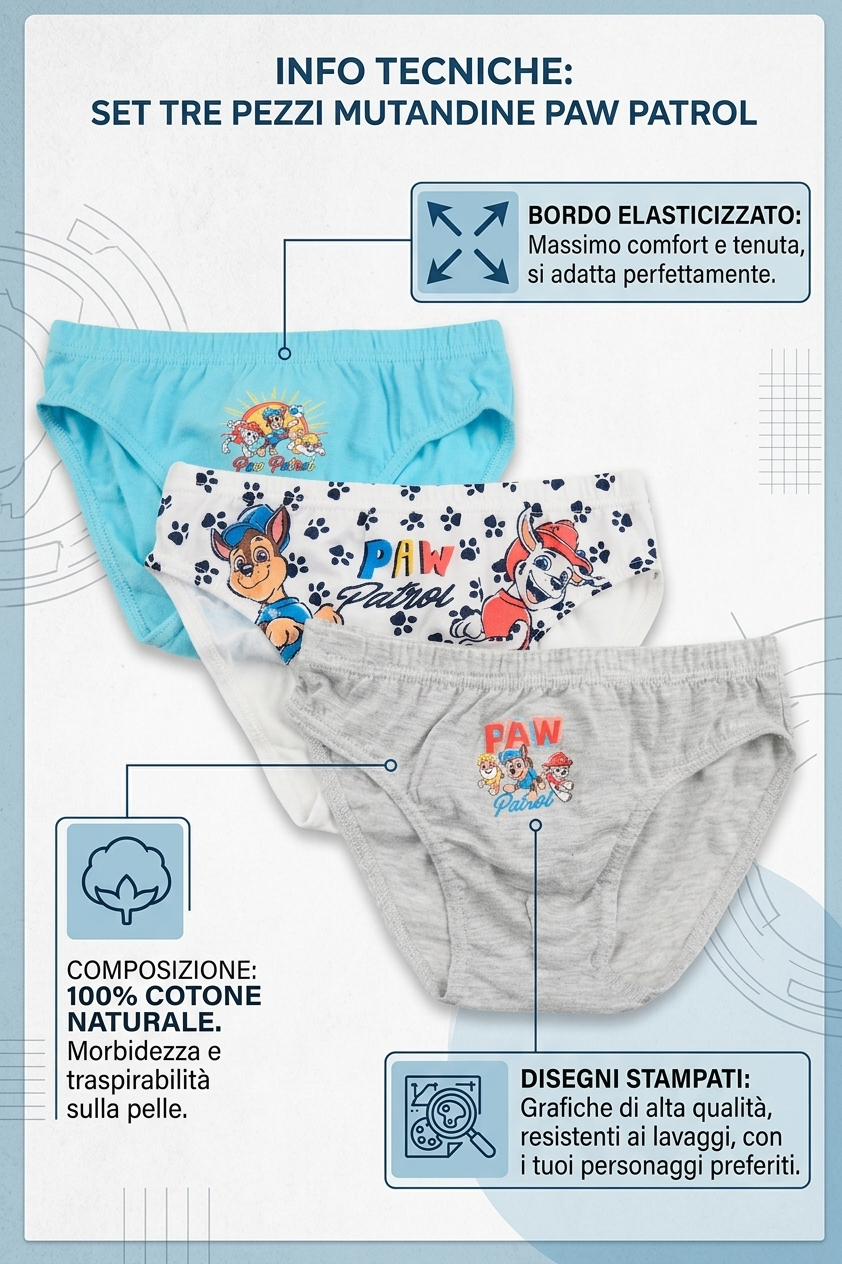 Mutandine Set 3 Pezzi Paw Patrol Slip in Cotone in Scatola 3/6 Anni- Ez30027