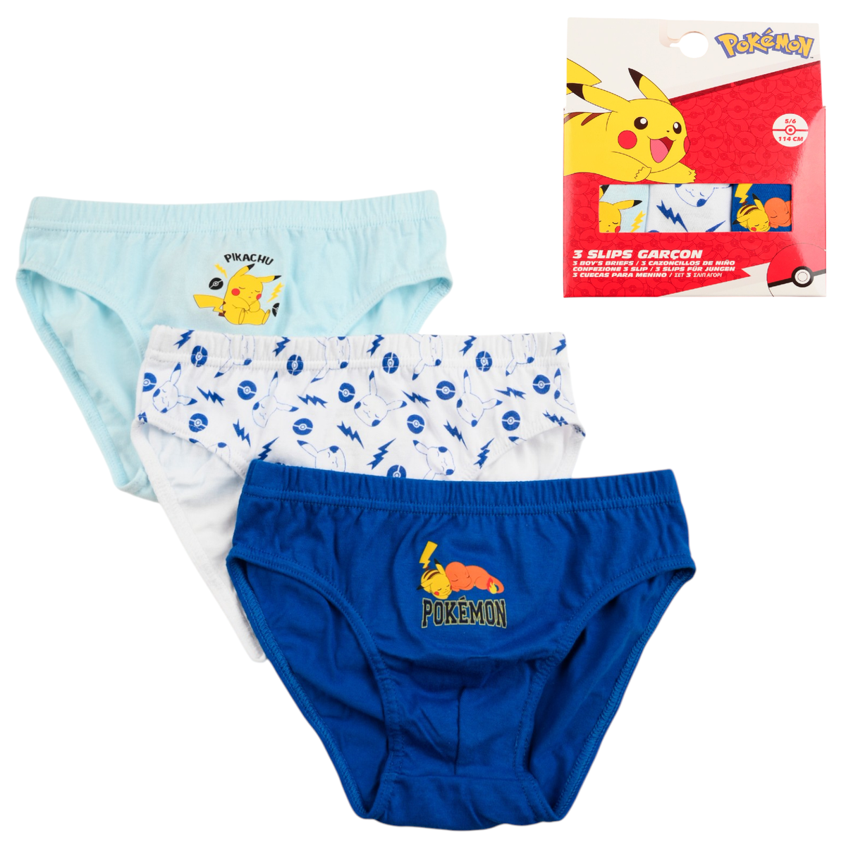 Mutandine Set 3 Pezzi Pikachu Pokemon Slip in Cotone in Scatola 3/6 Anni- Ez30004