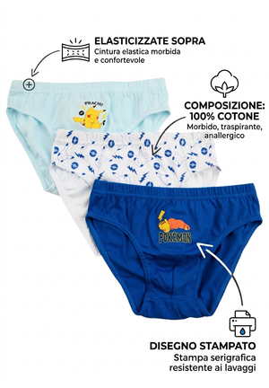 Mutandine Set 3 Pezzi Pikachu Pokemon Slip in Cotone in Scatola 3/6 Anni- Ez30004