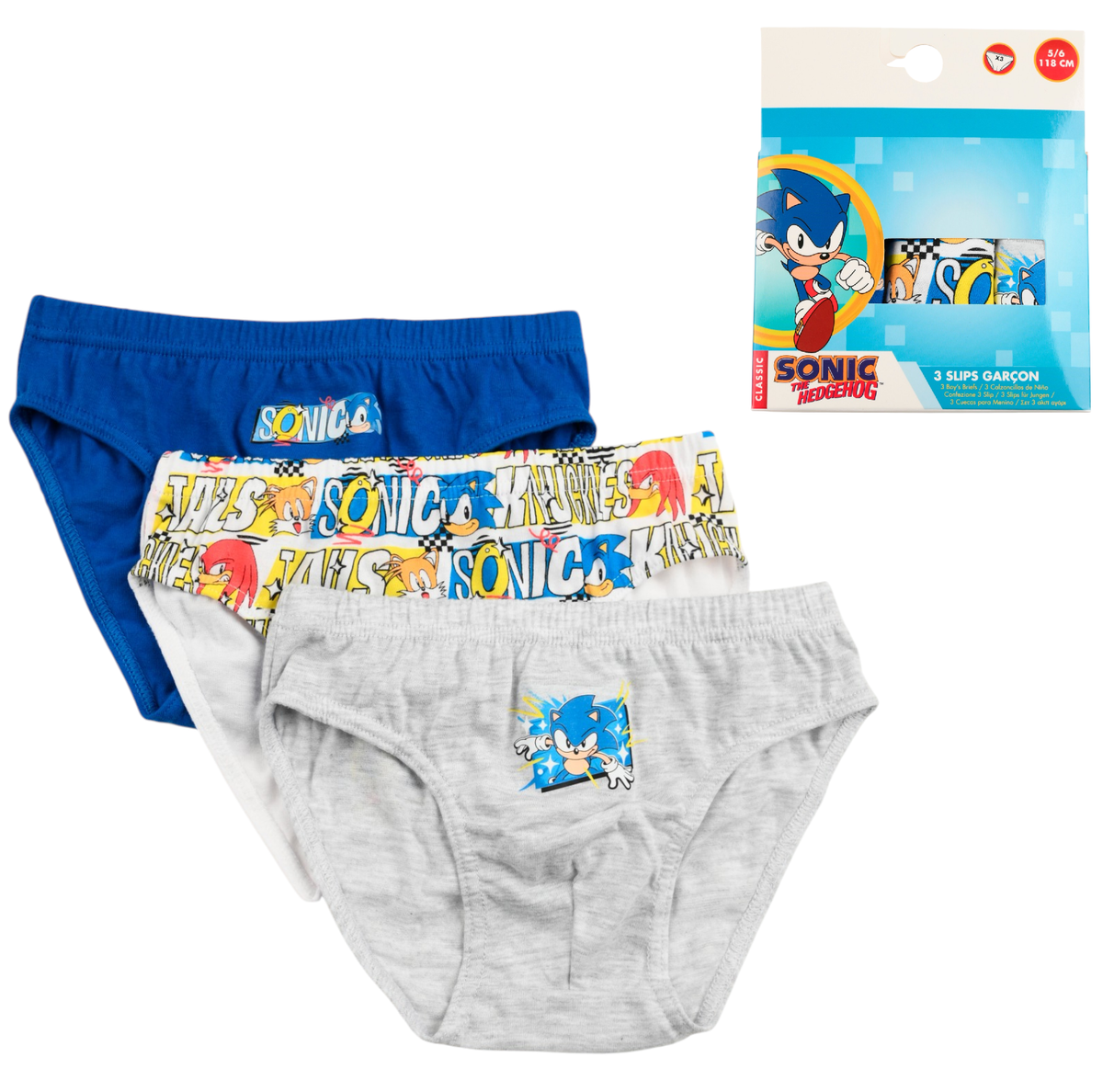 Mutandine Set 3 Pezzi Sonic Slip in Cotone in Scatola 3/8 Anni- Ez30032