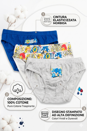 Mutandine Set 3 Pezzi Sonic Slip in Cotone in Scatola 3/8 Anni- Ez30032