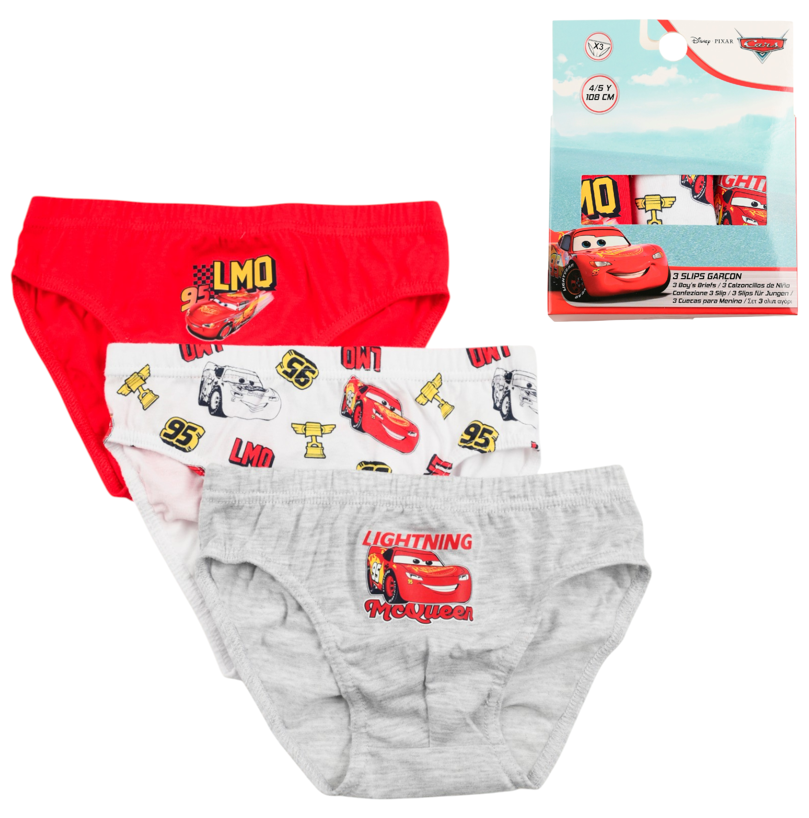 Mutandine Set 3 Pezzi Cars DISNEY Slip in Cotone in Scatola 3/6 Anni- Ez30023