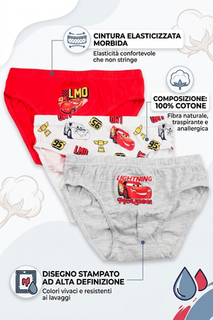 Mutandine Set 3 Pezzi Cars DISNEY Slip in Cotone in Scatola 3/6 Anni- Ez30023