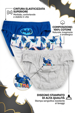 Mutandine Set 3 Pezzi Batman Slip in Cotone in Scatola 4/10 Anni- Ez30040