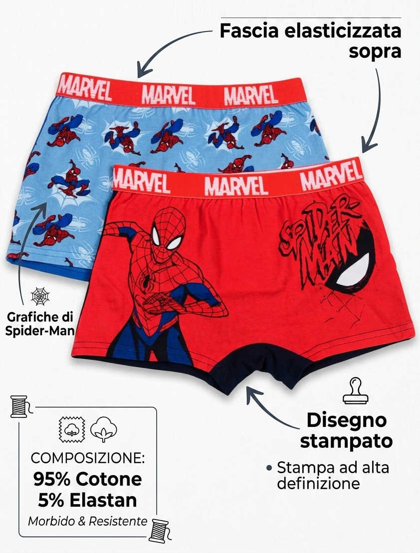 Boxer Set 2 Pezzi Spiderman MARVEL Mutande in Cotone 3/8 Anni - Ez30039/1