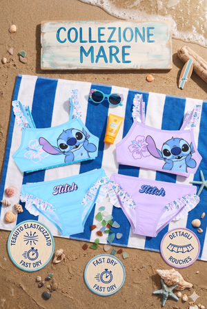 Costume da Bagno Stitch DISNEY Bikini Mare Due Pezzi Top e Slip Bambina - Ez18070azzurro