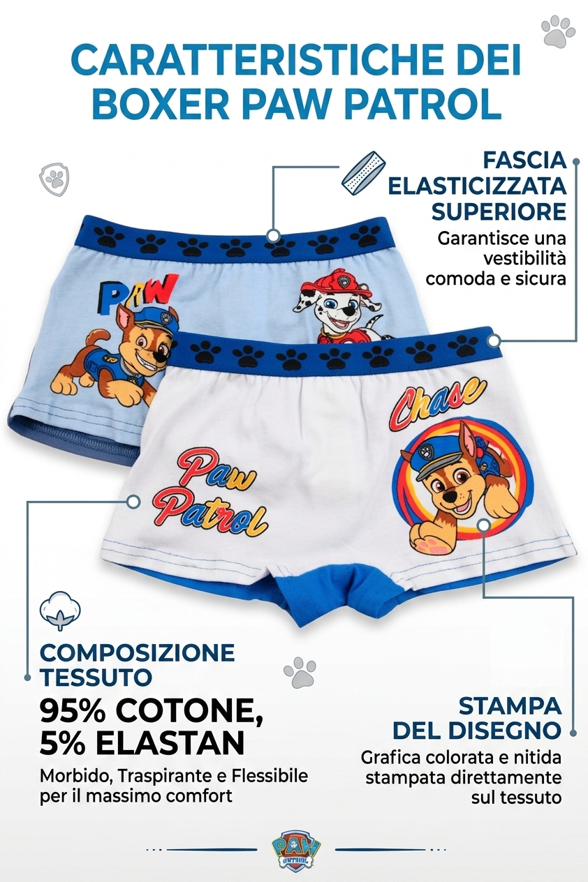 Boxer Set 2 Pezzi Paw Patrol Mutande in Cotone 3/6 Anni - Ez30028/1