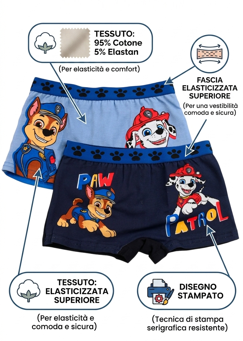 Boxer Set 2 Pezzi Paw Patrol Mutande in Cotone 3/6 Anni - Ez30028/2