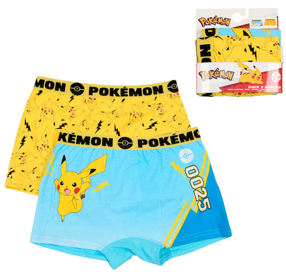 Boxer Set 2 Pezzi Pikachu Pokemon Mutande in Cotone 4/10 Anni - Ez30003/1