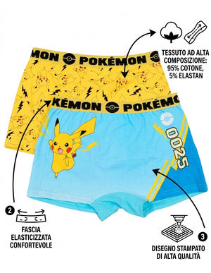 Boxer Set 2 Pezzi Pikachu Pokemon Mutande in Cotone 4/10 Anni - Ez30003/1