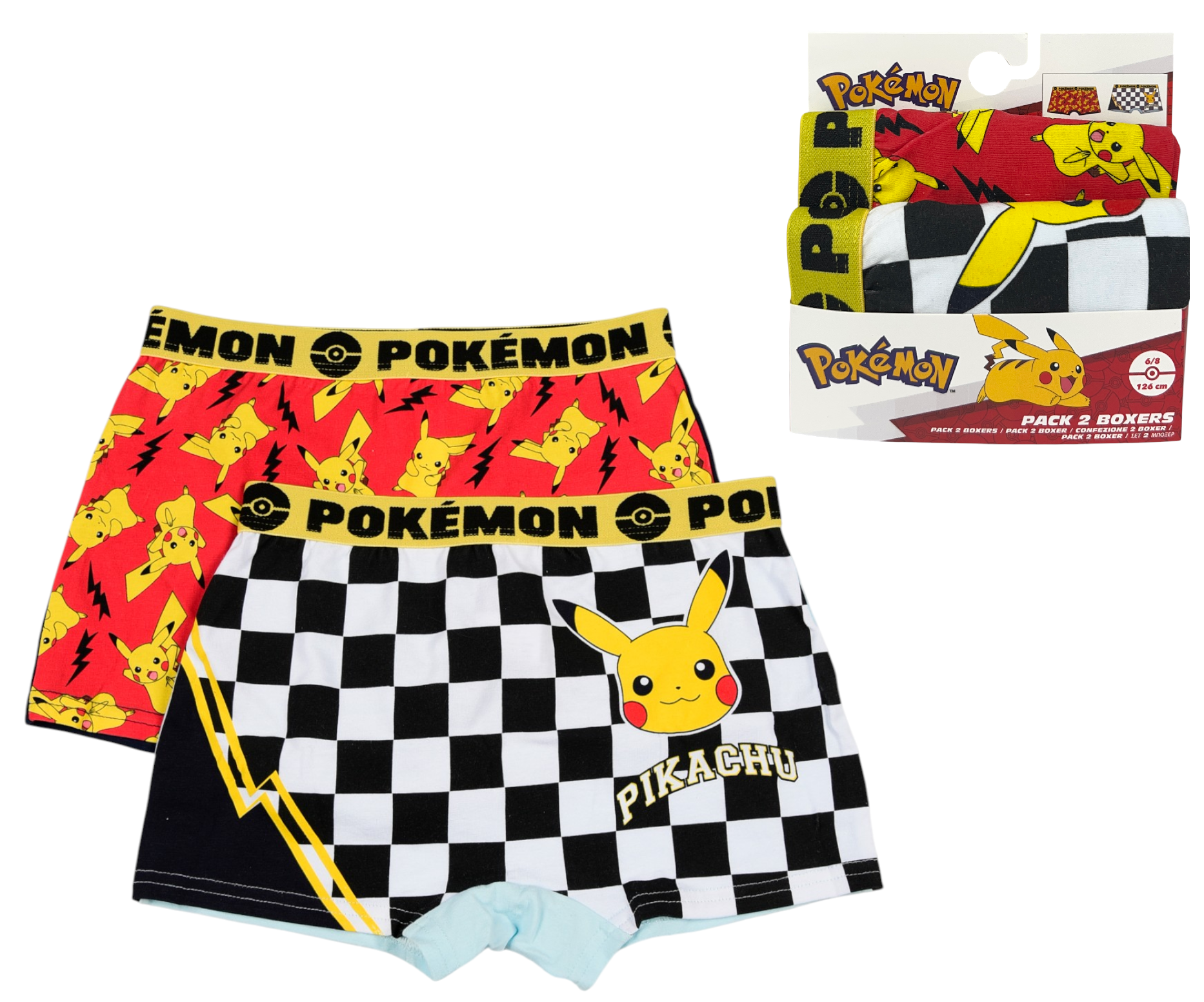 Boxer Set 2 Pezzi Pikachu Pokemon Mutande in Cotone 4/10 Anni - Ez30003/2