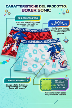 Boxer Set 2 Pezzi Sonic Mutande in Cotone 4/10 Anni - Ez30034/2