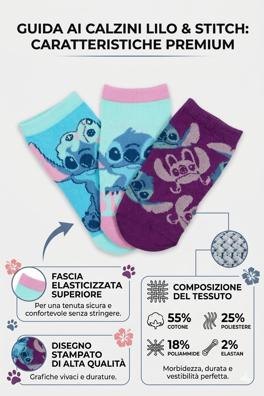 Calzini Stitch DISNEY in Misto Cotone 3 Paia Assortiti 23/34 - Ez06019/1