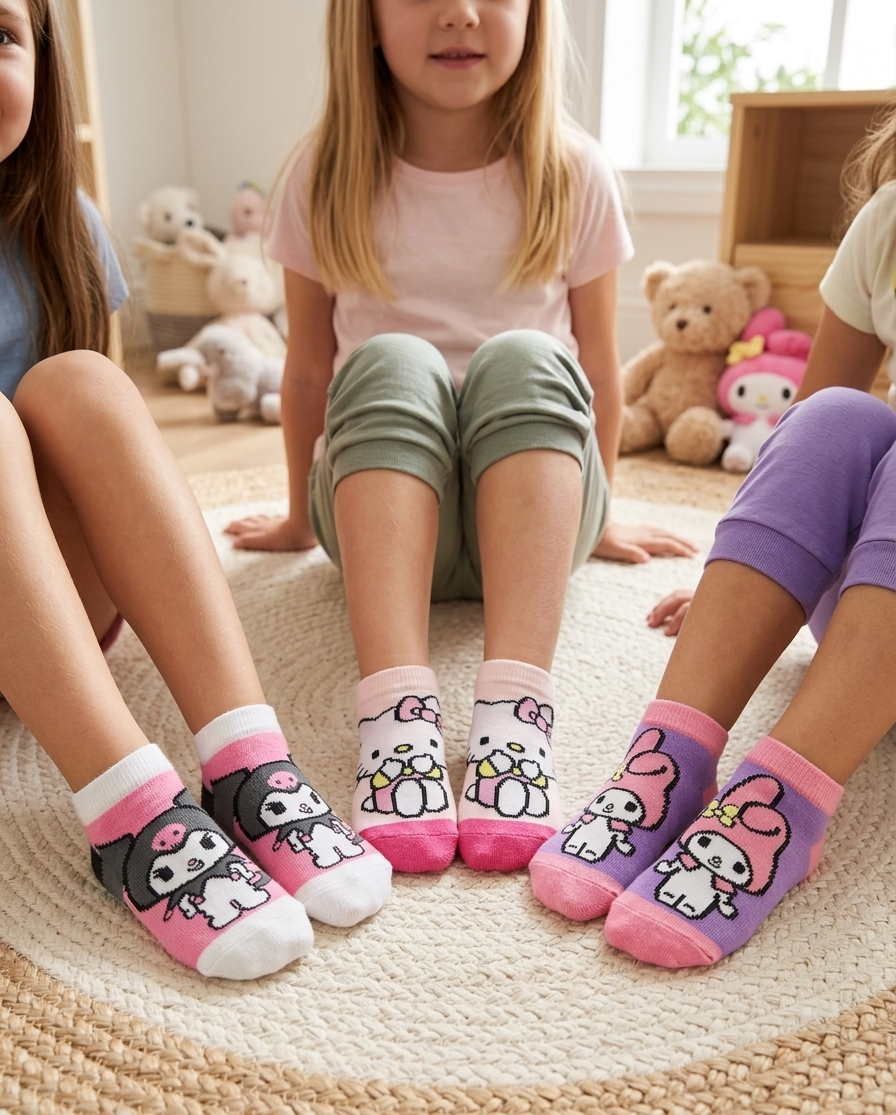 Calzini Hello Kitty Sanrio in Misto Cotone 3 Paia Assortiti 23/34 - Ez06011/1