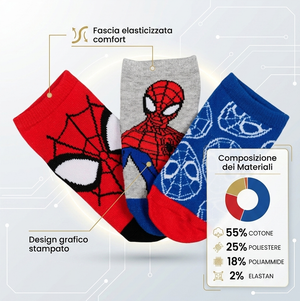 Calzini Spiderman MARVEL in Misto Cotone 3 Paia Assortiti 23/34 - Ez06042/1
