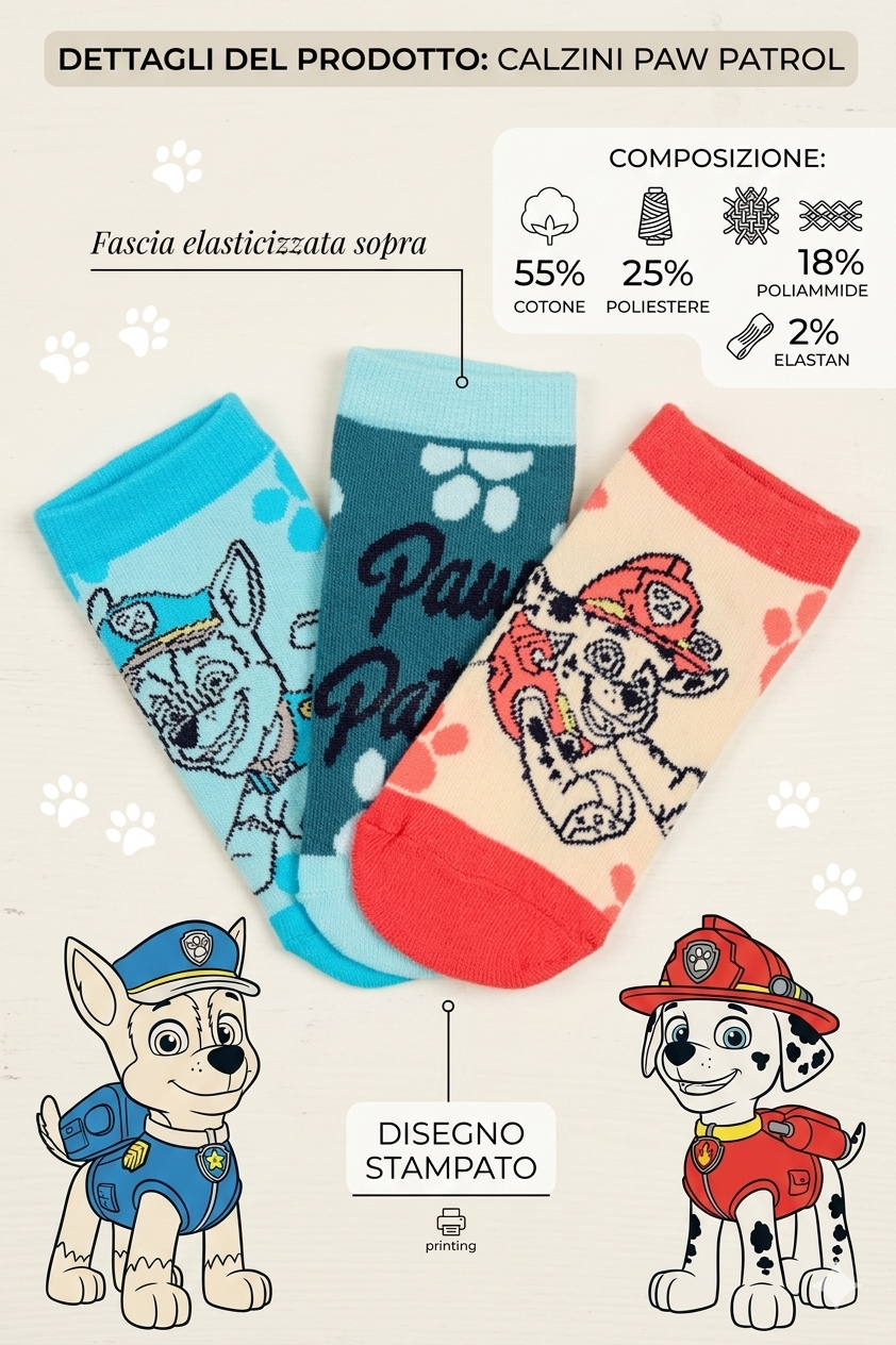Calzini Paw Patrol in Misto Cotone 3 Paia Assortiti 23/34 - Ez06032/1