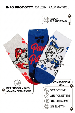 Calzini Paw Patrol in Misto Cotone 3 Paia Assortiti 23/34- Ez06032/2