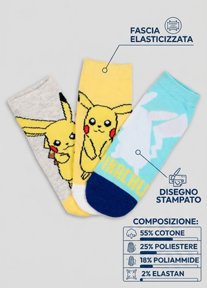 Calzini Pikachu Pokemonl in Misto Cotone 3 Paia Assortiti 27/37 - Ez06034/2