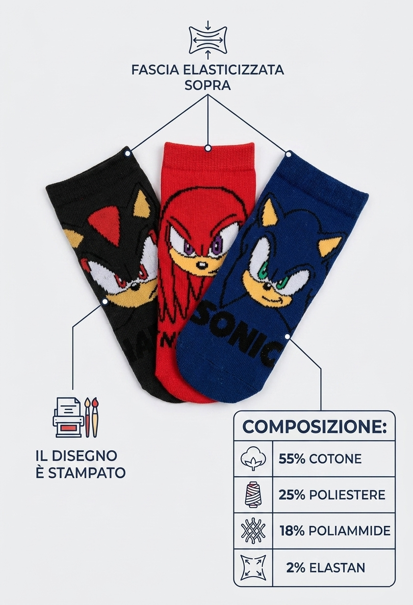 Calzini Sonic in Misto Cotone 3 Paia Assortiti 23/34- Ez06036/1