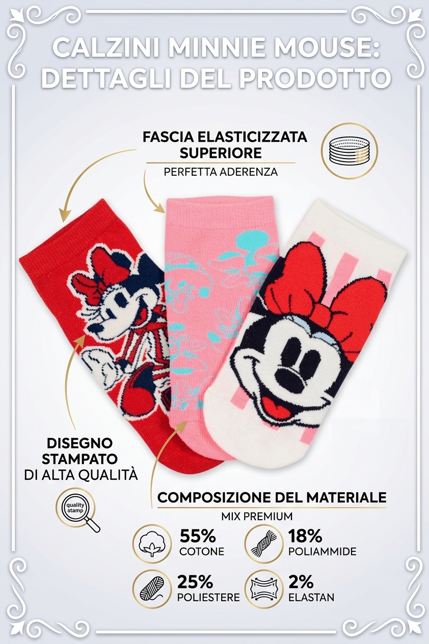 Calzini Minnie DISNEY in Misto Cotone 3 Paia Assortiti Adulto 36/41 - Ez39001/1