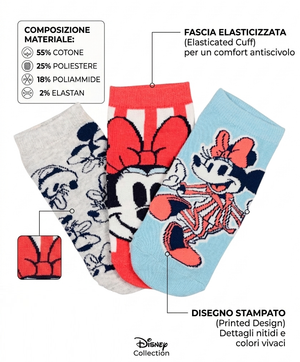 Calzini Minnie DISNEY in Misto Cotone 3 Paia Assortiti Adulto 36/41 - Ez39001/2