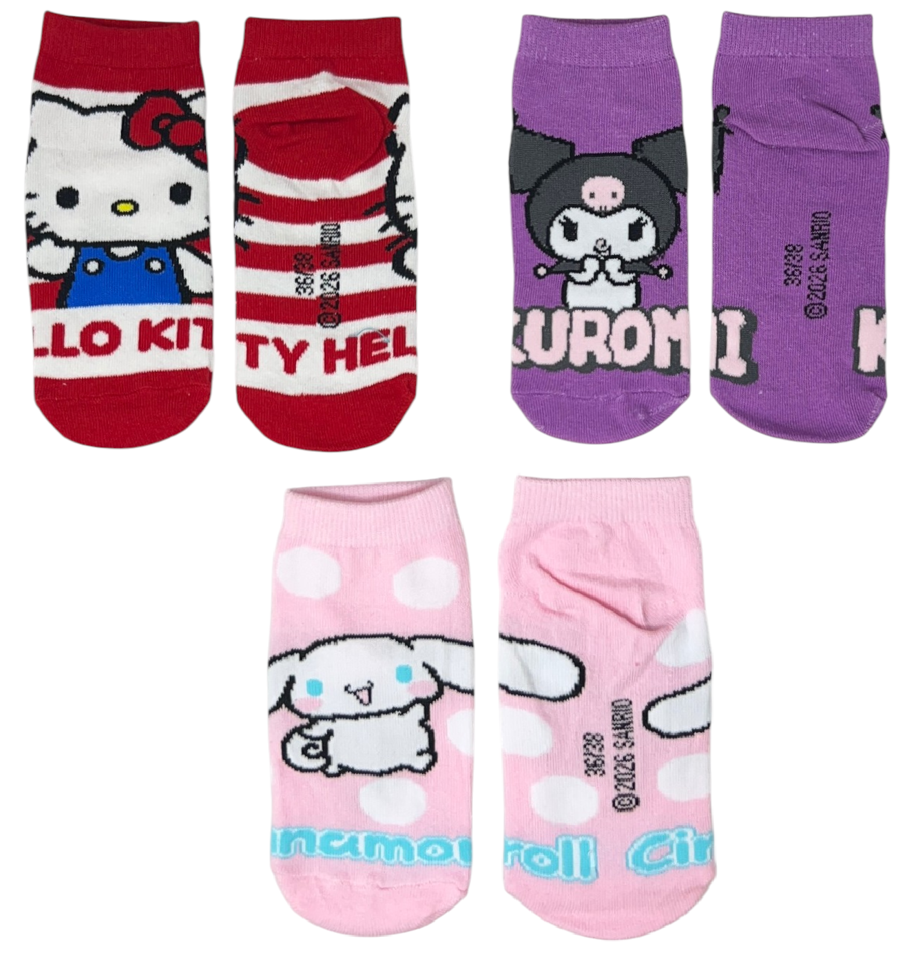 Calzini Hello Kitty Sanrio in Misto Cotone 3 Paia Assortiti Adulto 36/41 - Ez39005/1