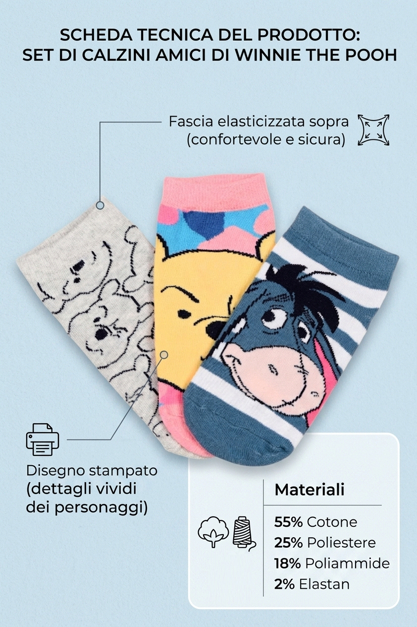 Calzini Winnie the Pooh DISNEY in Misto Cotone 3 Paia Assortiti Adulto 36/41 - Ez39002/2