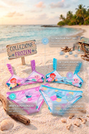Costume da Bagno Frozen DISNEY 2 Pezzi Bikini Mare Top e Slip Bambina -Ez18055viola