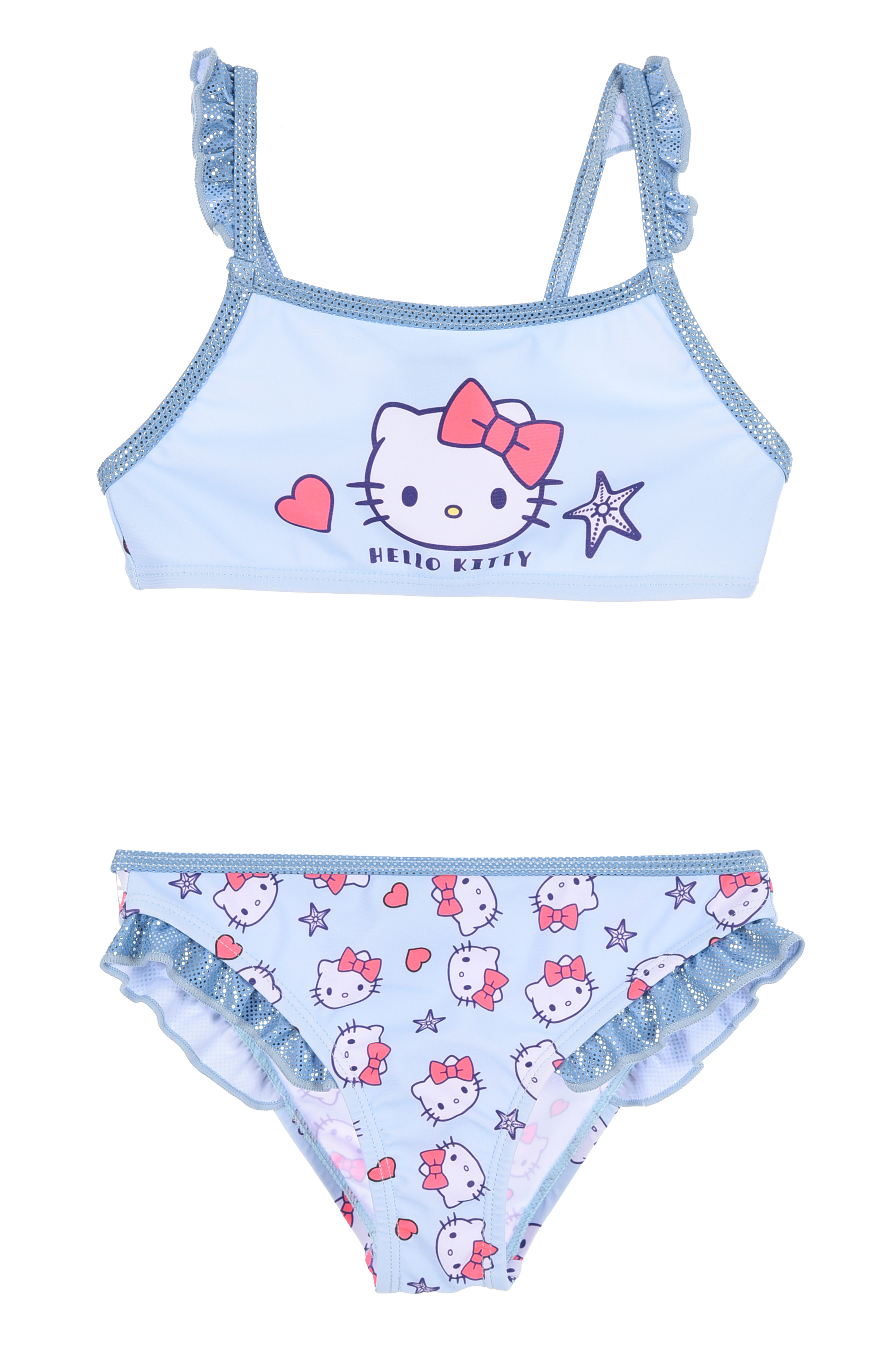 Costume da Bagno Hello Kitty Sanrio 2 Pezzi Bikini Mare Top e Slip Bambina - Ez18210celeste