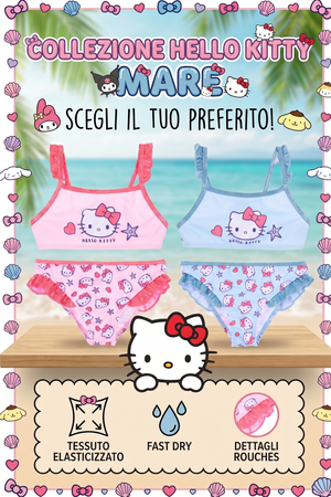 Costume da Bagno Hello Kitty Sanrio 2 Pezzi Bikini Mare Top e Slip Bambina - Ez18210celeste