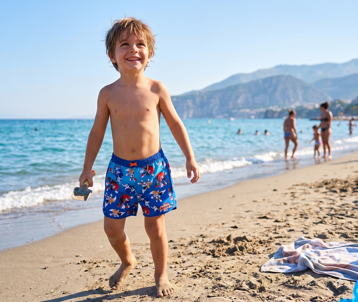 Costume da Bagno Sonic Knuckles Tails Modello Pantaloncini Mare Bermuda Bambini - Ez18148blu