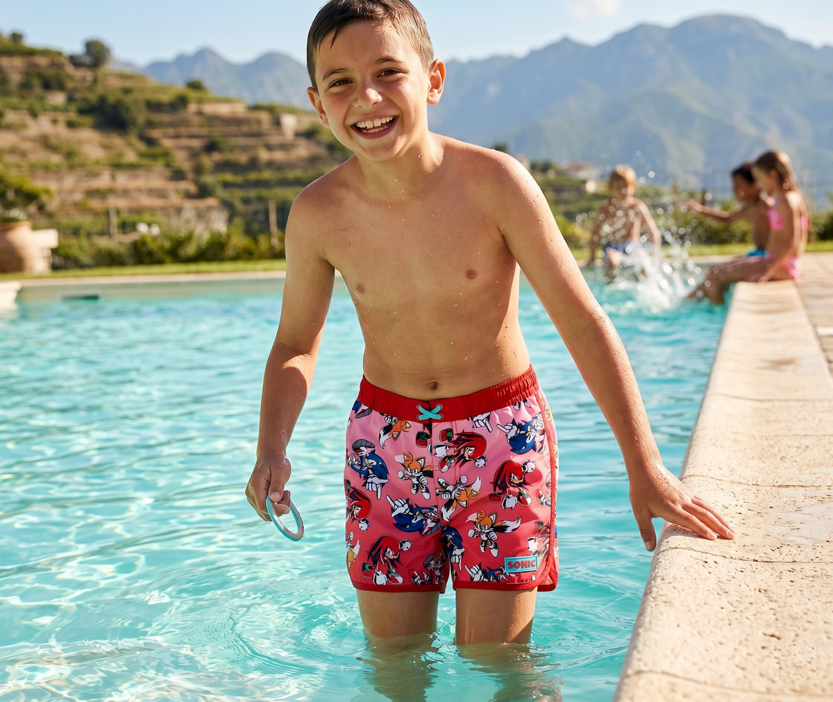 Costume da Bagno Sonic Knuckles Tails Modello Pantaloncini Mare Bermuda Bambini - Ez18148rosso