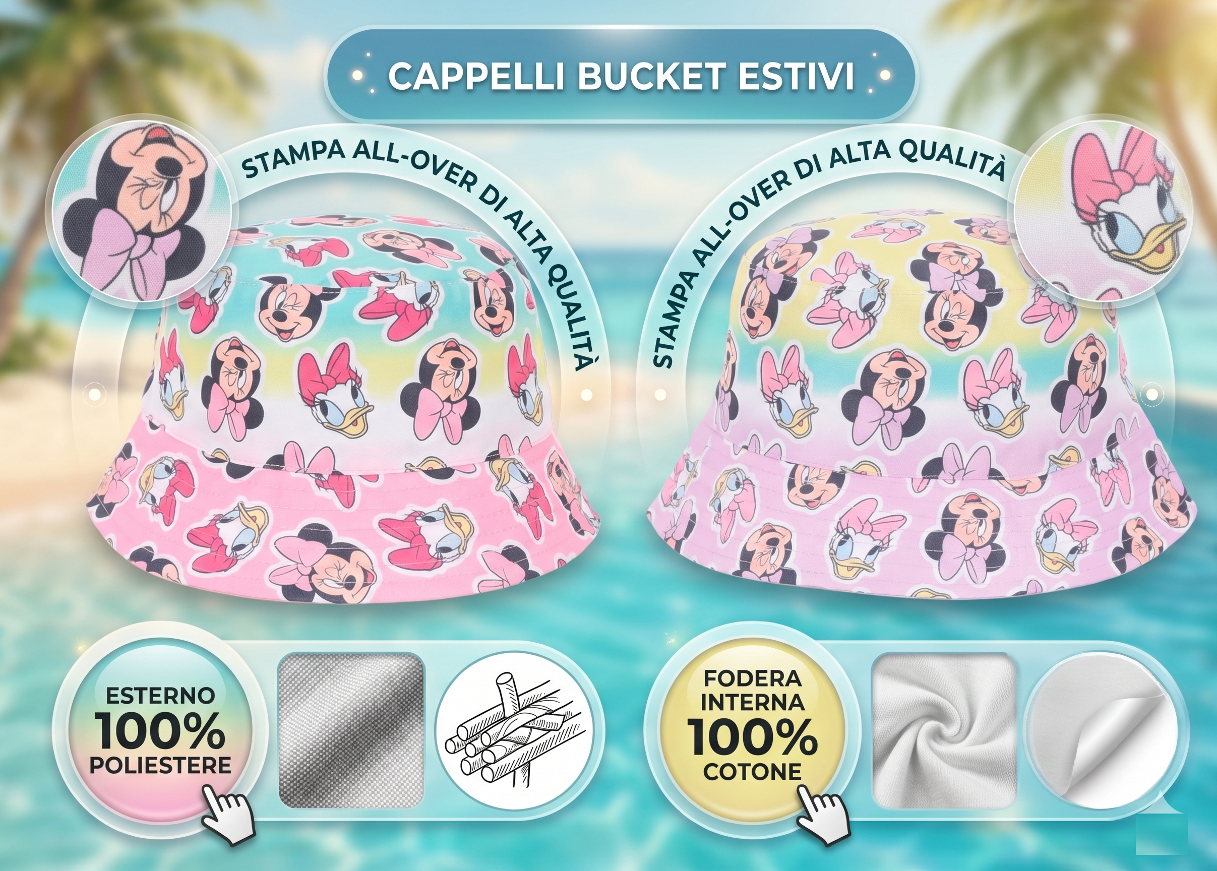 Cappello Minnie Paperina DISNEY Berretto Modello Alla Pescatora Bambina - Ez45002rosa