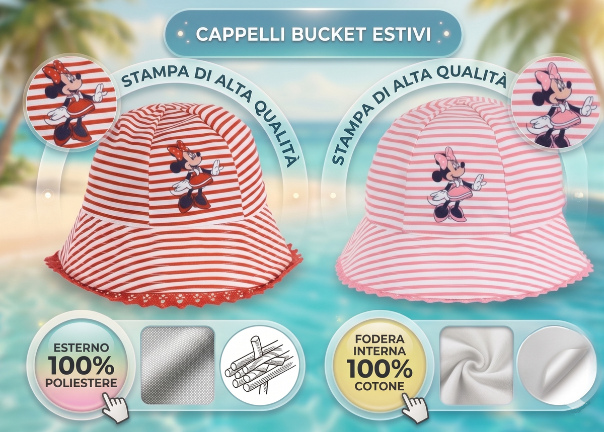 Cappello Minnie DISNEY Berretto Modello Alla Pescatora Bucket Bambina - Ez45006rosa